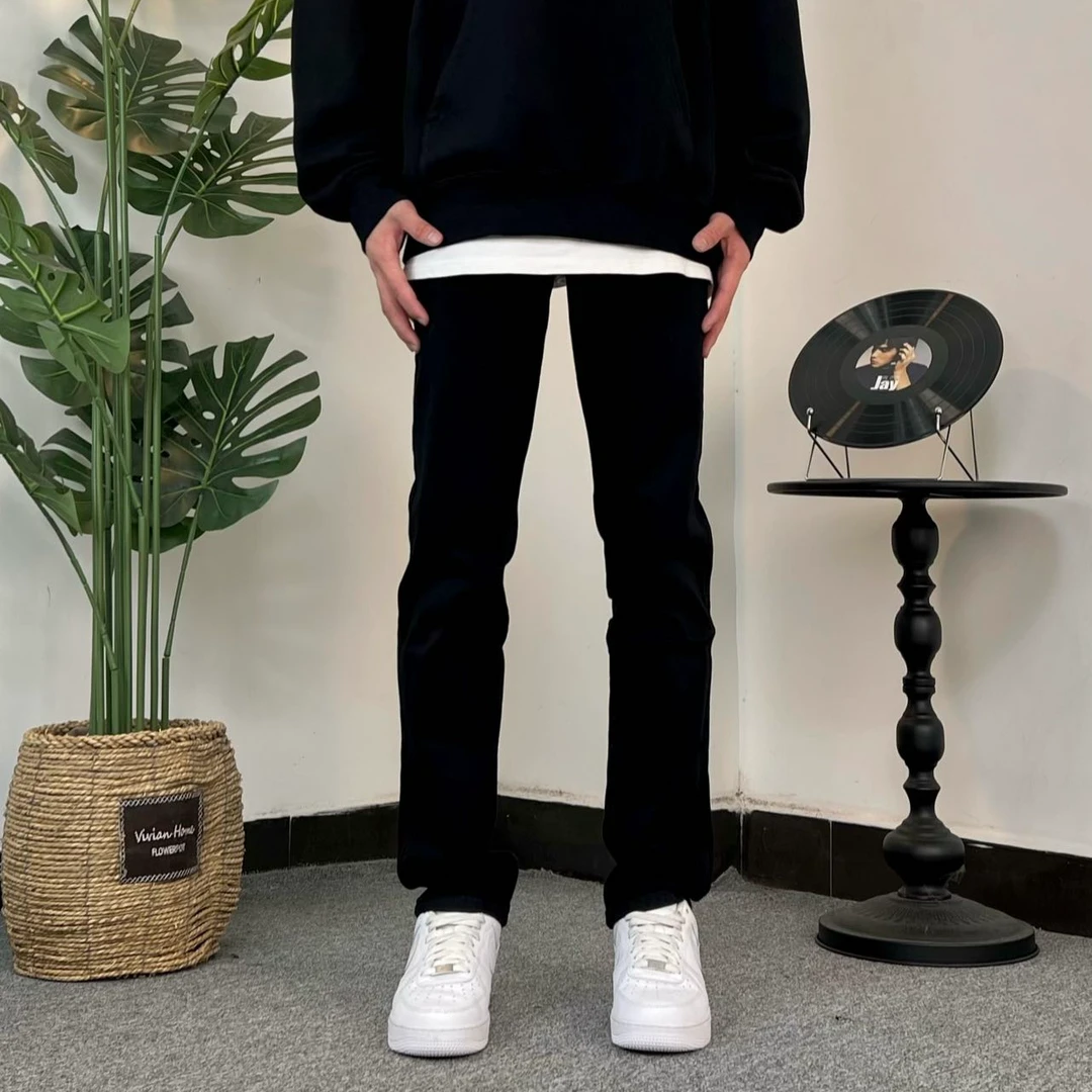 美式cleanfit修身直筒牛仔裤黑色大码显瘦百搭潮流休闲牛仔裤长裤