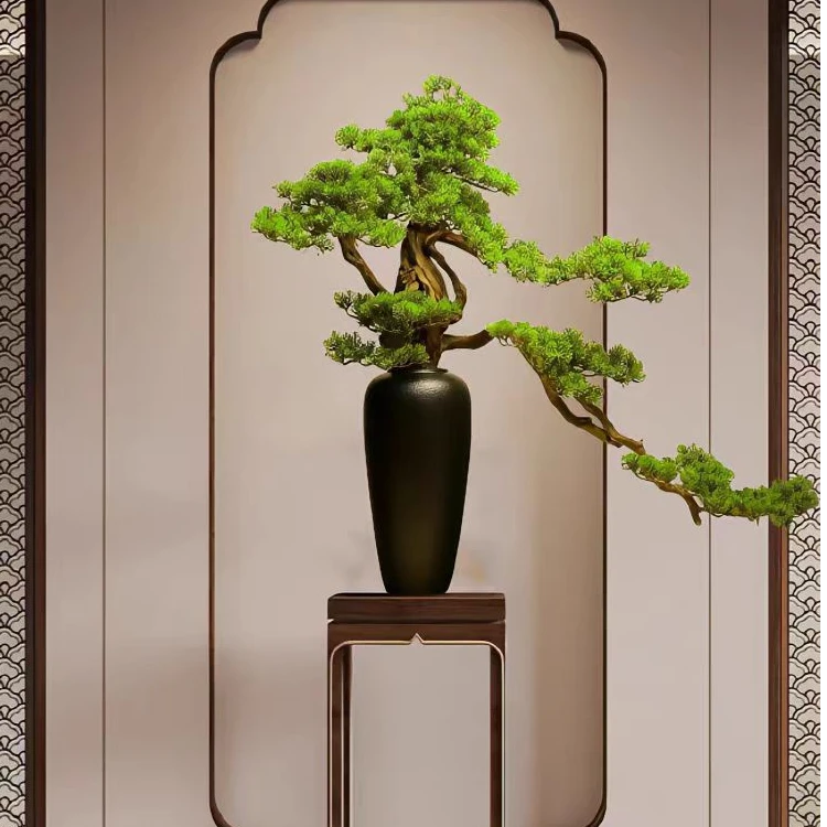 新中式仿真迎客松盆景绿植盆栽客厅玄关办公室茶室家居装饰摆件