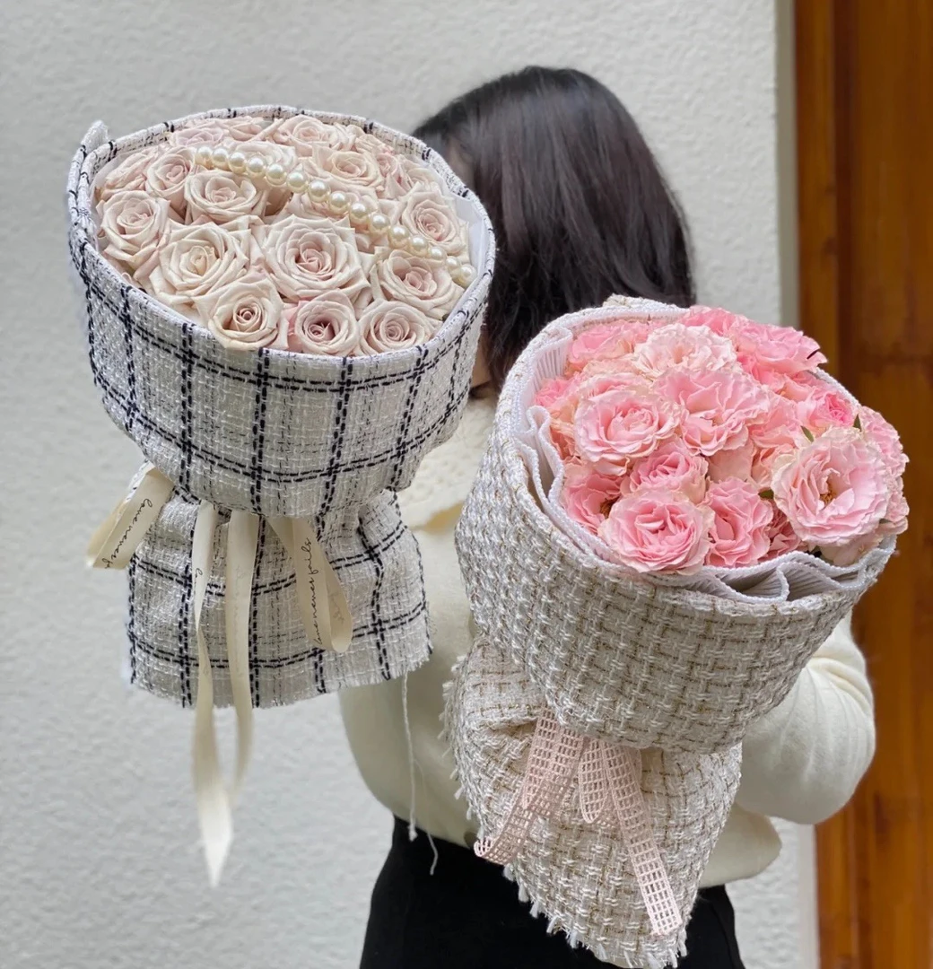 高档小香风面料包花布花束母亲节鲜花包装布