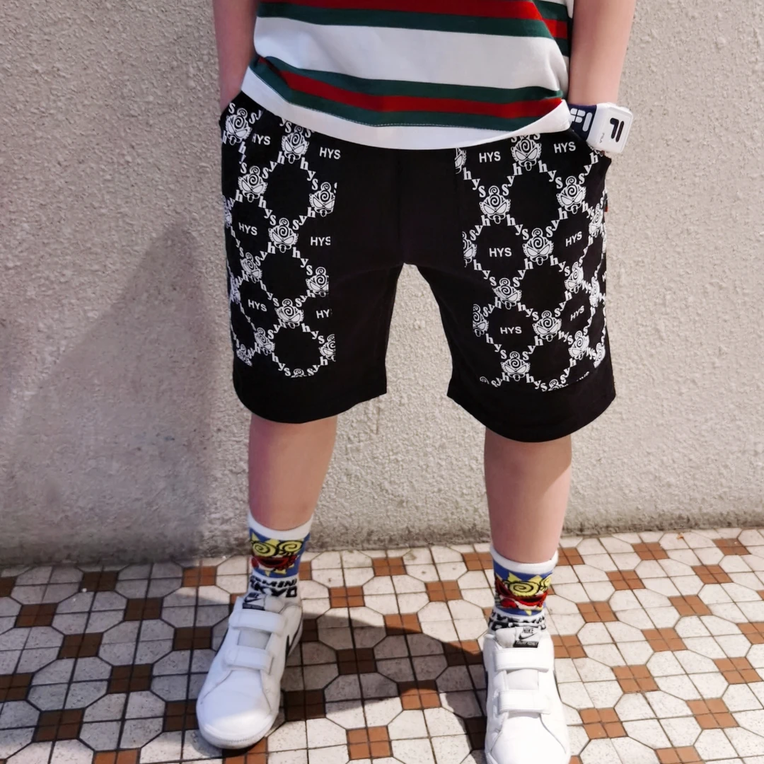 日系潮牌 夏季纯棉男女儿童 印花针织五分裤短裤百搭亲肤可爱