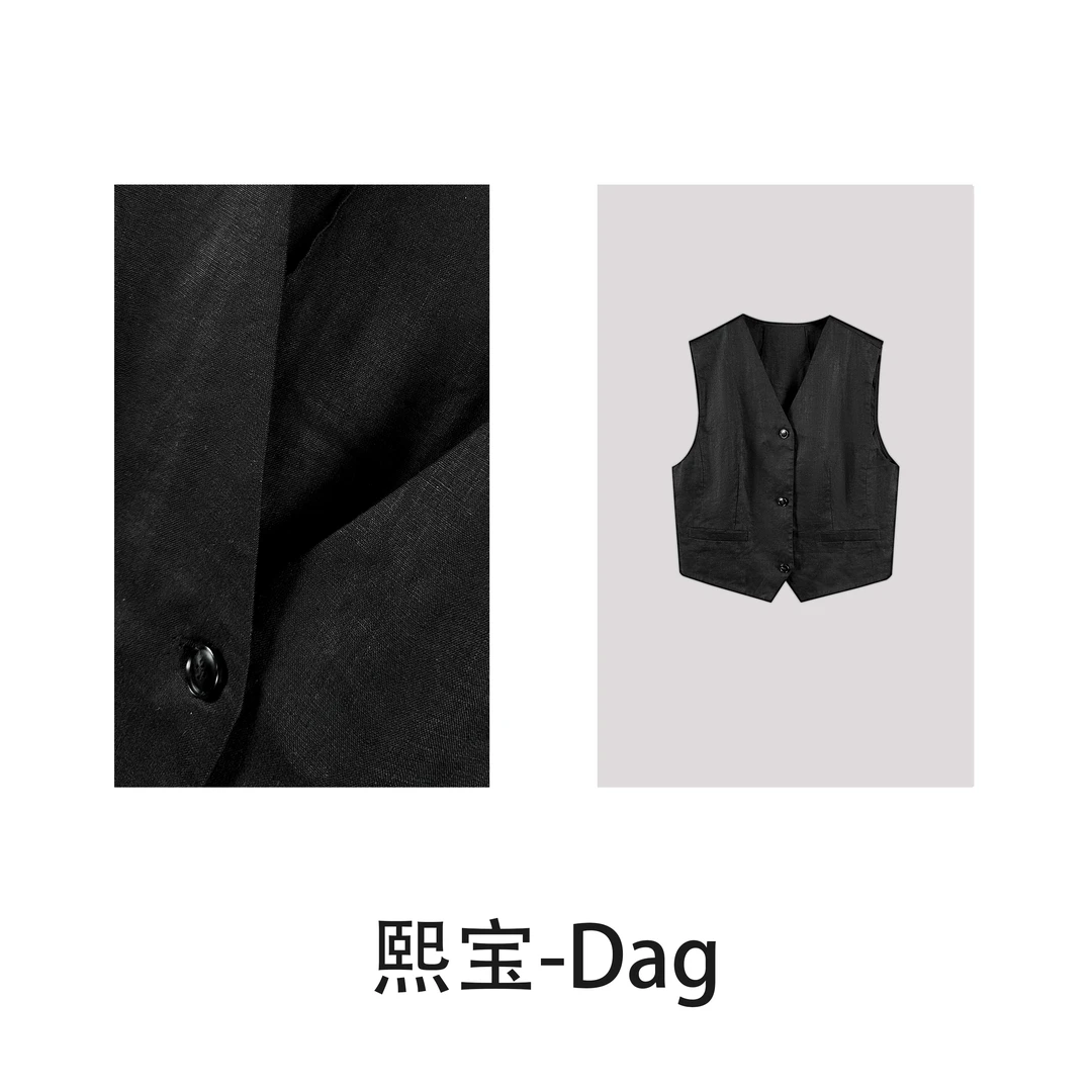 YaoPeiQi 休闲纯色亚麻老钱风薄款马甲YY23K350