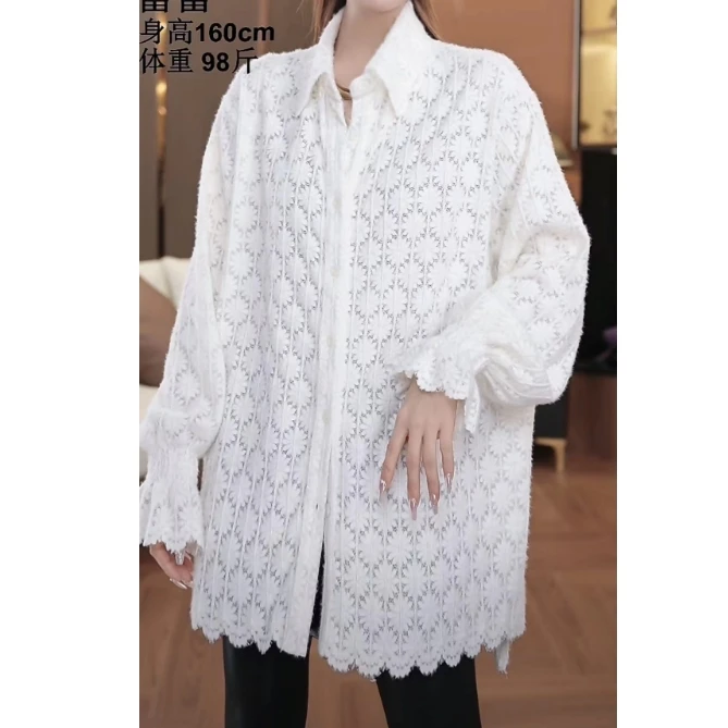 【鑫蕾】冬季宽松花边领蕾丝百搭时髦衬衫28523