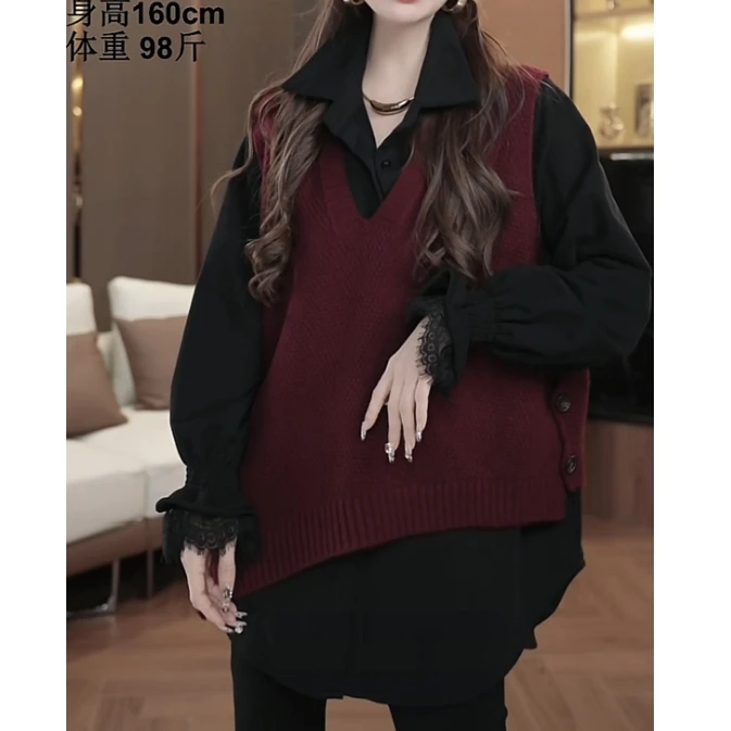 【蕾蕾】秋冬时尚百搭慵懒侧边带扣设计感套头休闲马夹6911