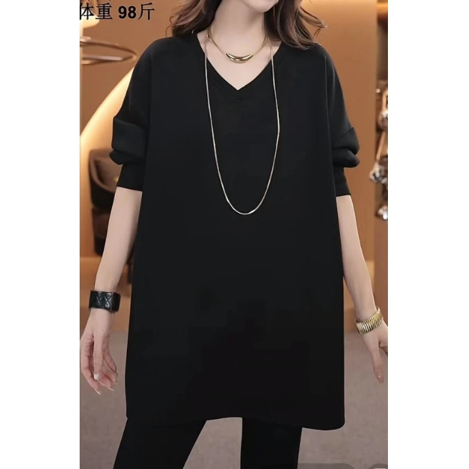 【鑫蕾】新款纯色V领中长大版洋气宽松显瘦百搭卫衣28237