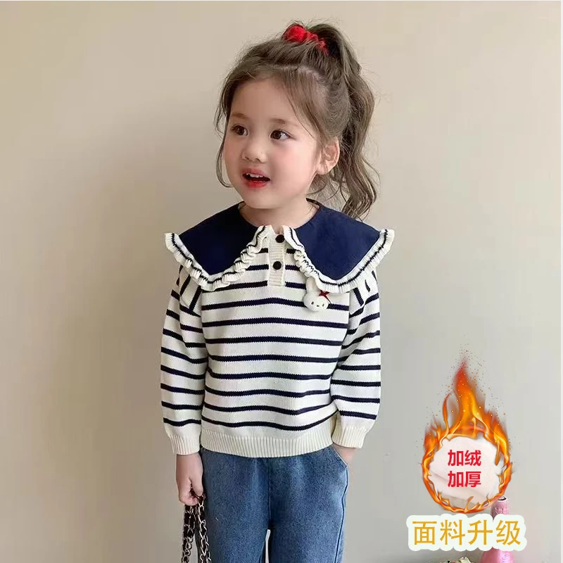 女童毛衣秋冬款2025新款洋气儿童冬装加厚套头针织衫打底毛线上衣