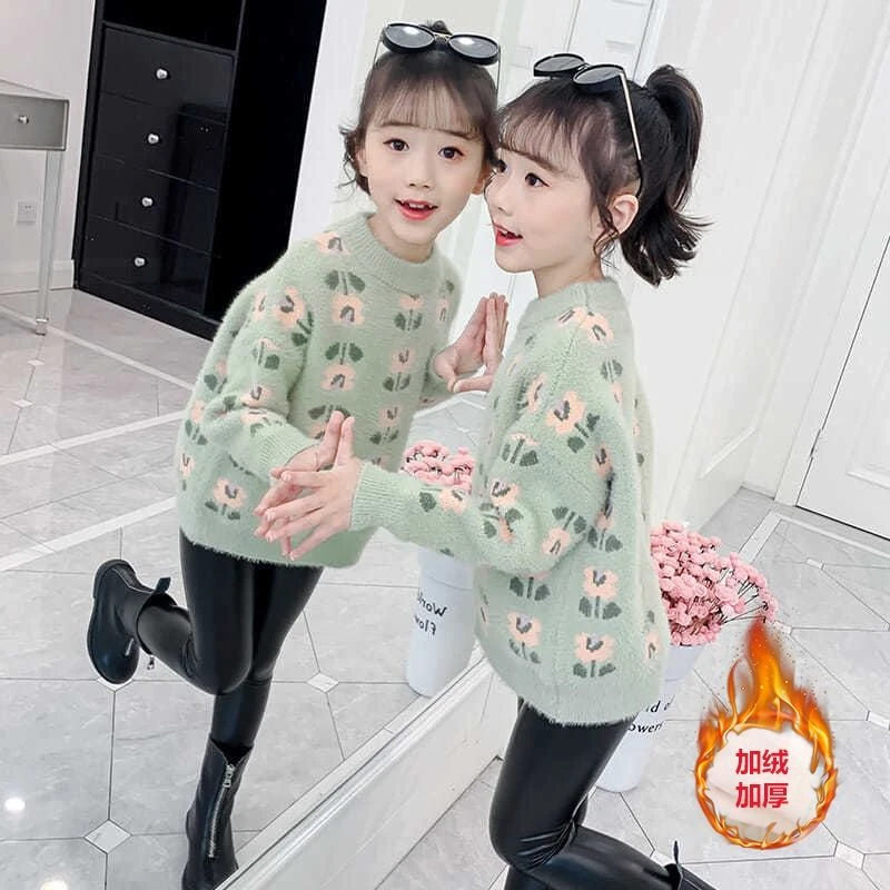 女童仿貂绒毛衣2024新款秋冬装中大童加厚针织衫洋气小女孩线衫潮