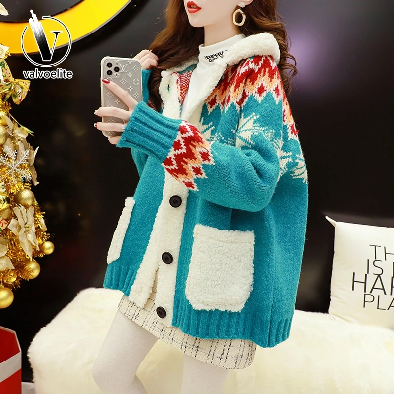 VALVOELITE2024年圣诞宽松针织开衫秋冬级很仙的毛衣外套女加厚潮