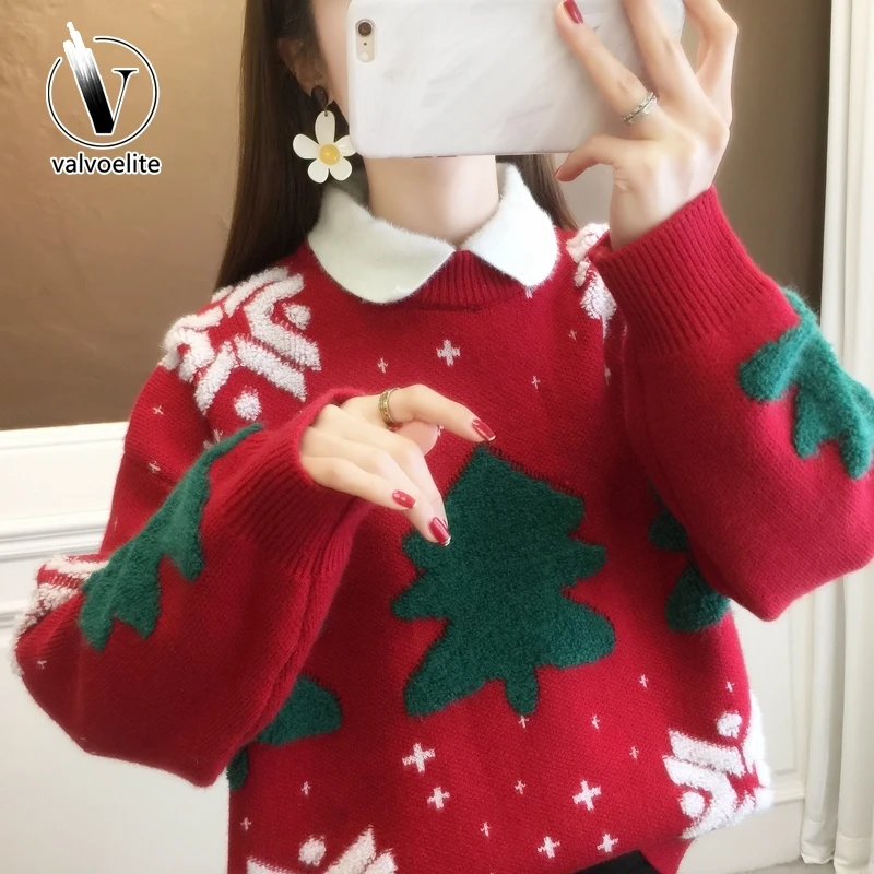 VALVOELITE本命年红色加厚毛衣女秋冬新年2024新款假两件上衣内搭