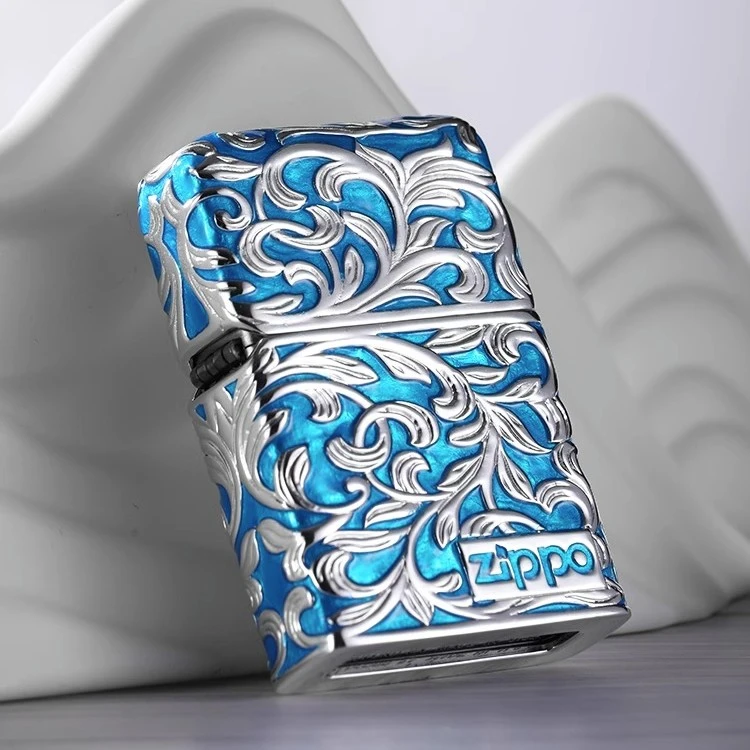 Zippo打火机夜光珐琅唐草花防风打火机送礼礼物双面镂空个性工艺