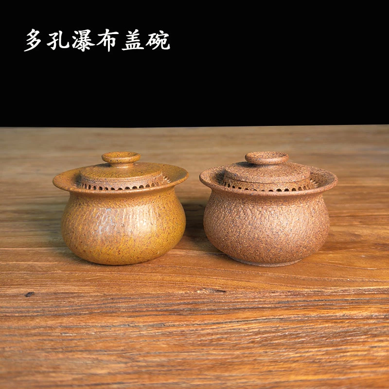 定窑粗瓷纯手工手抓多孔盖碗瀑布盖碗