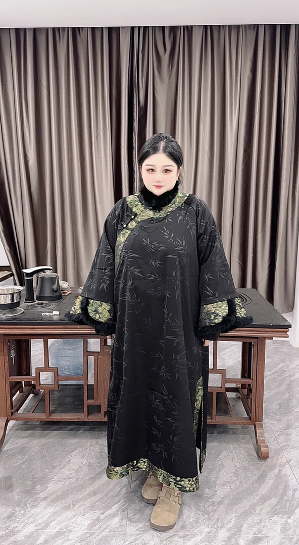 【清仓断码号no退no换】国风新中式加绒缎面高定大码连衣裙