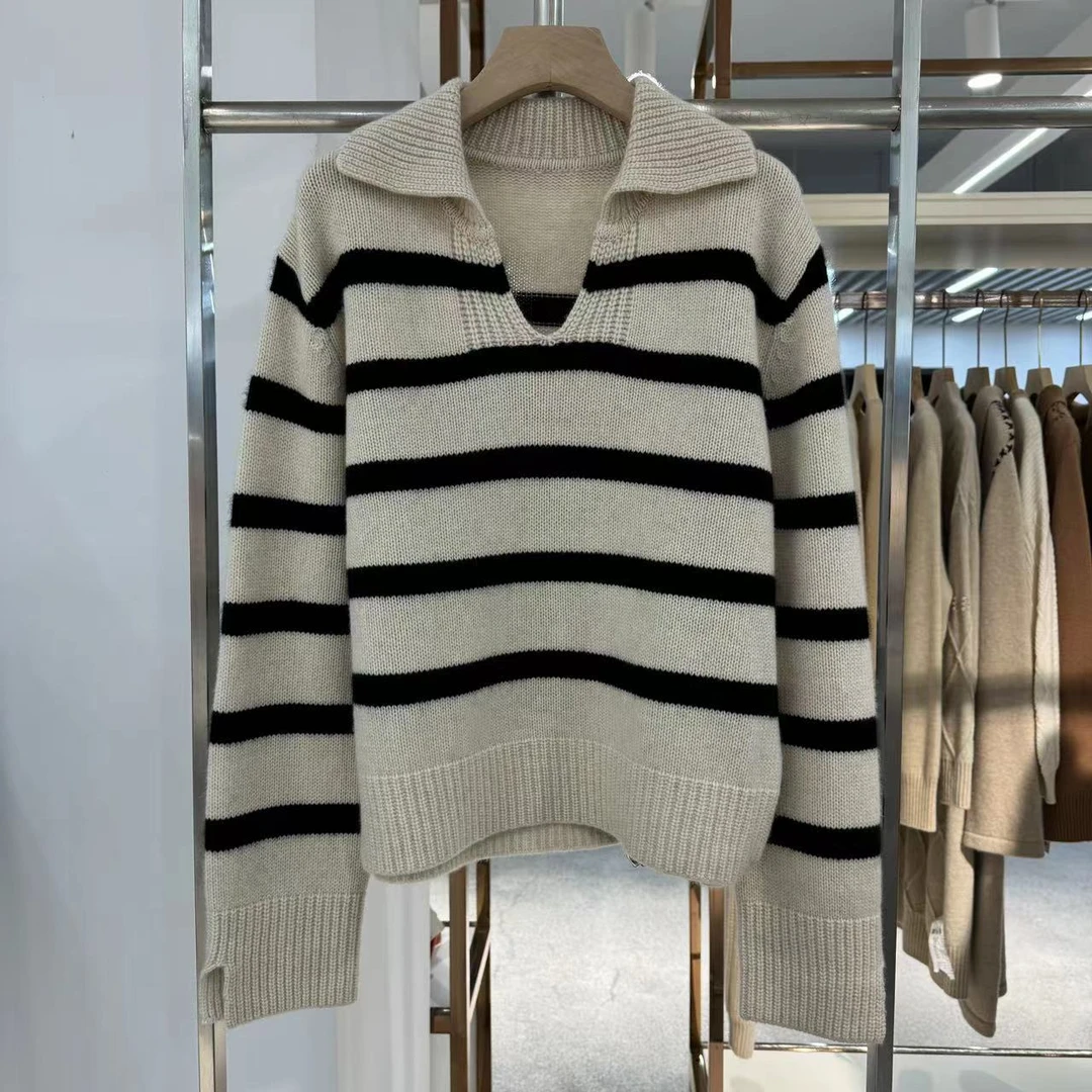 【ML】3818康赛尼女士羊乡T恤翻领条纹款