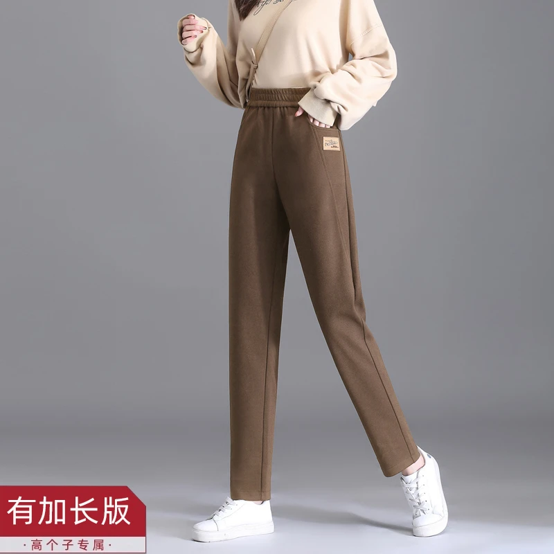 毛呢裤子女秋冬2023新款加长版休闲加绒加厚女裤高个子呢子哈伦裤