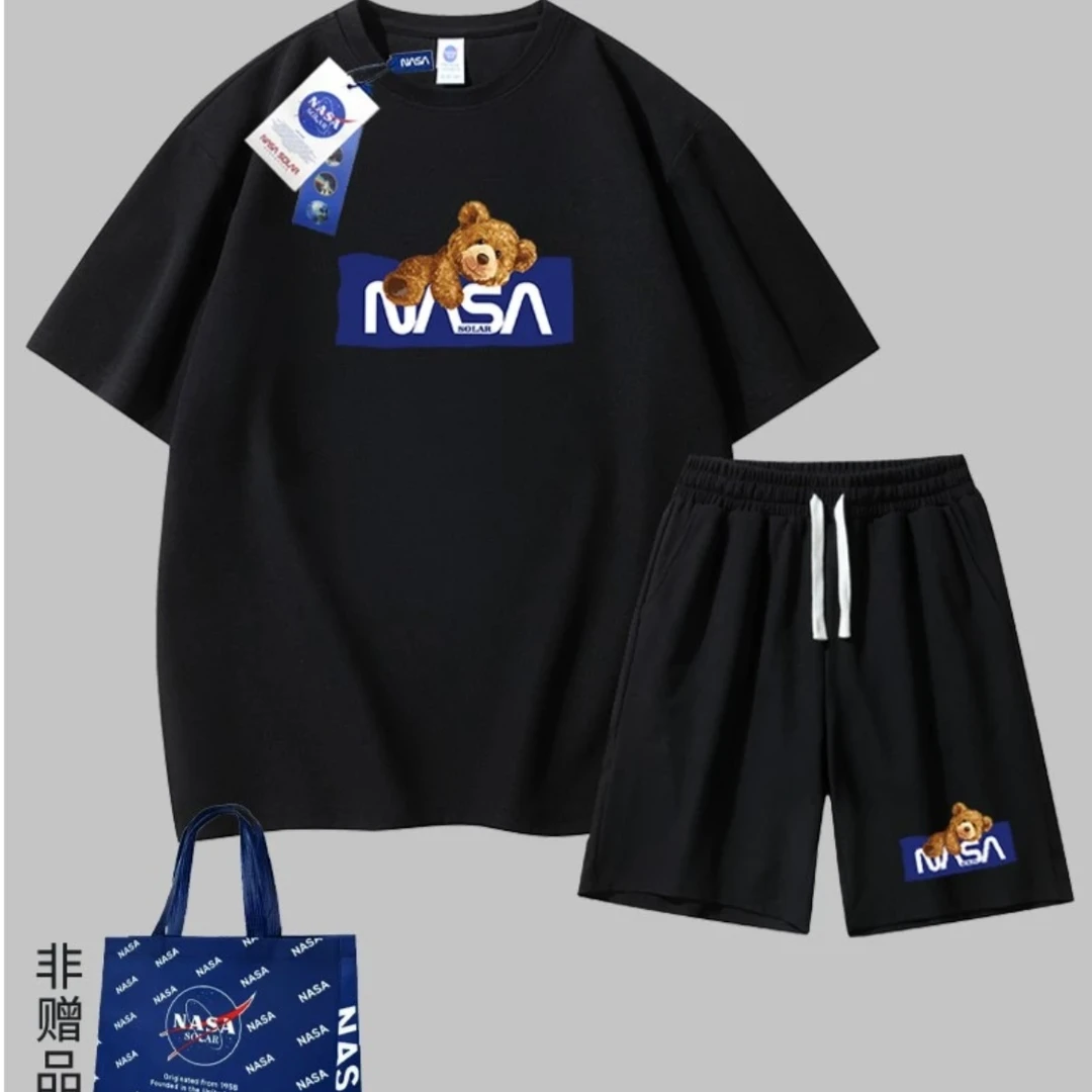 NASA联名短袖t恤男女夏季休闲百搭上衣半袖圆领国潮亲子运动套装