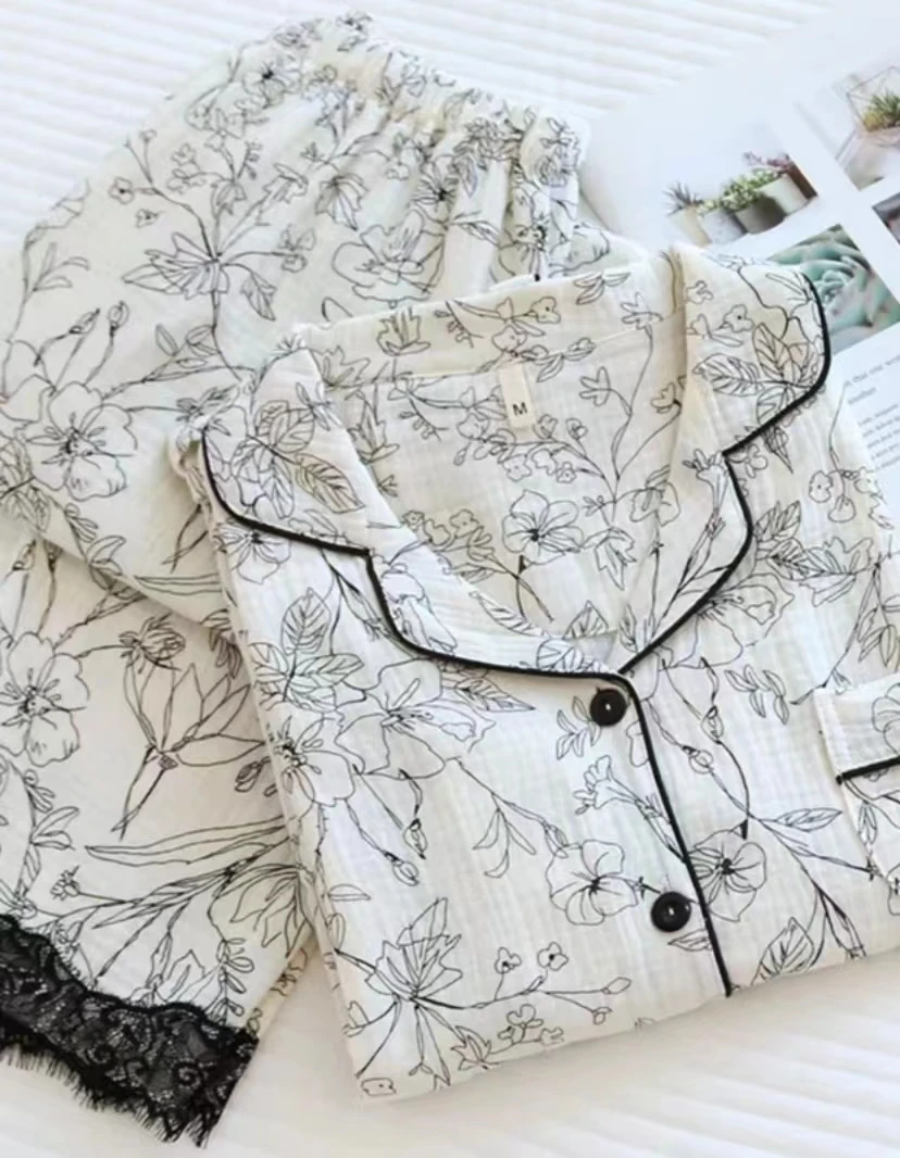 棉双层棉纱宝宝纱长袖长裤女士