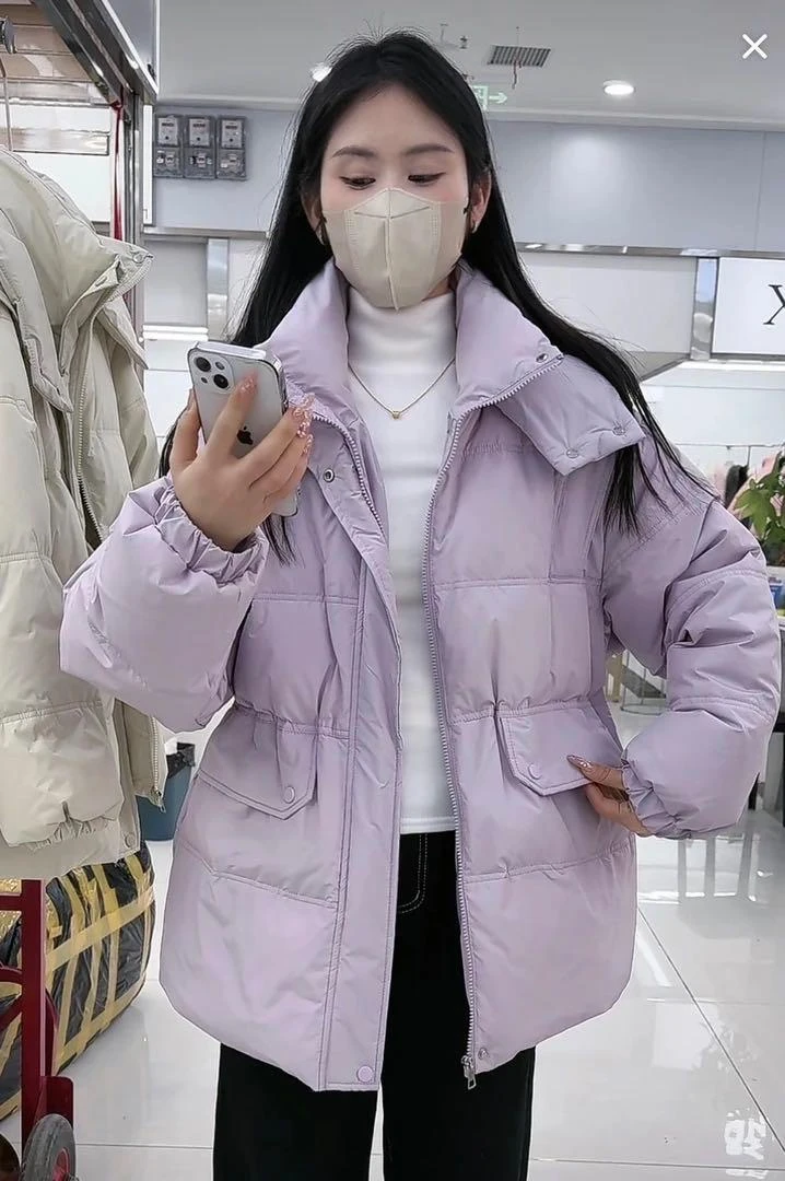 莎姐严选时尚百搭休闲中长款外套羽羽棉服8633