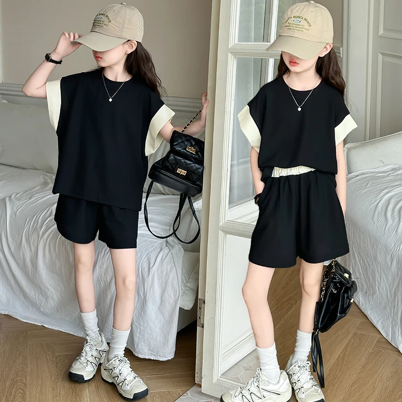 女童夏季套装宽松短袖T恤休闲短裤两件套2024夏装新款洋气潮童装