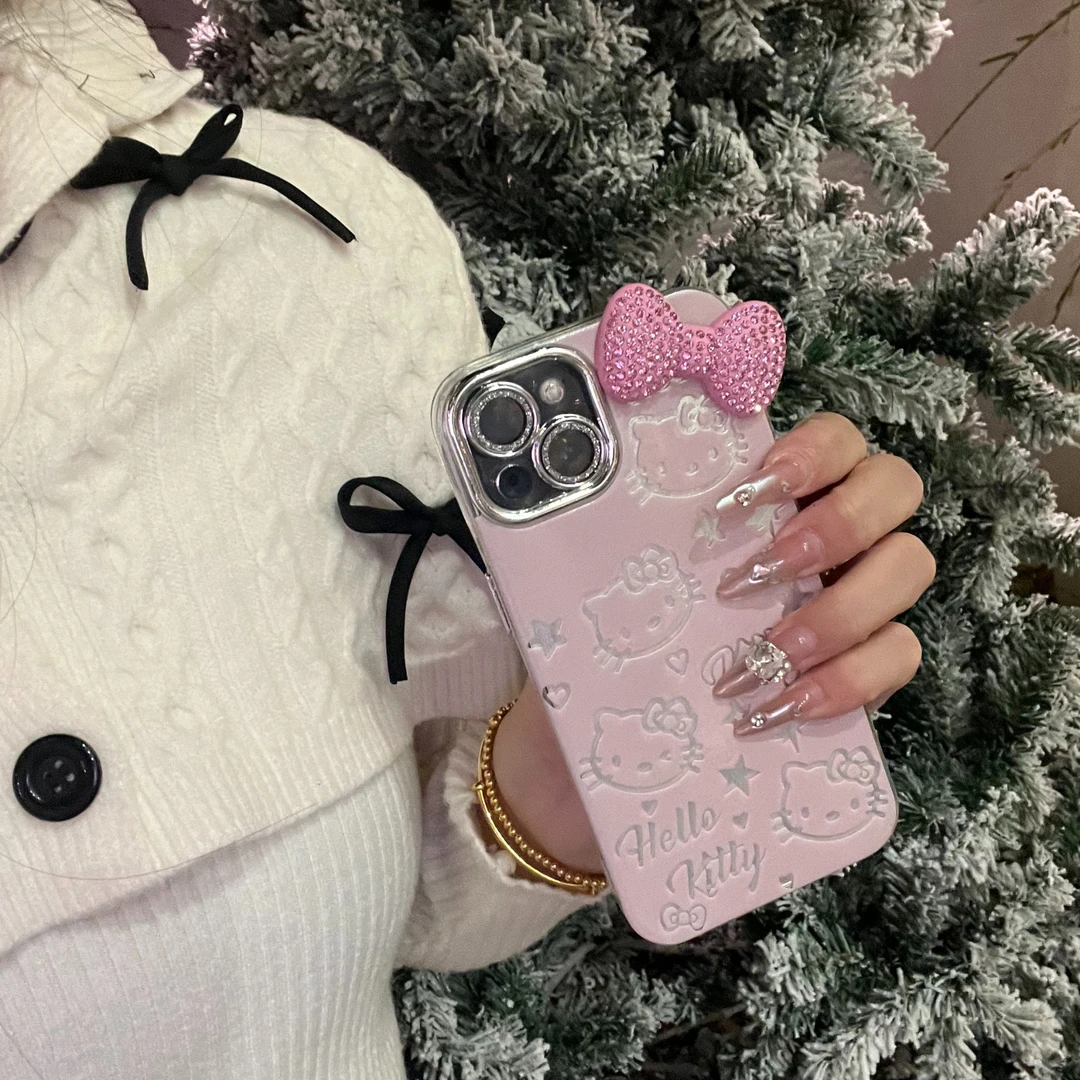 粉色个性镶钻蝴蝶结适用于苹果16手机壳15Promax高颜值全包手机壳