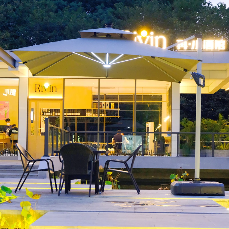 威尼斯中罗马珍珠白短骨带灯户外遮阳伞庭院花园遮阳挡雨