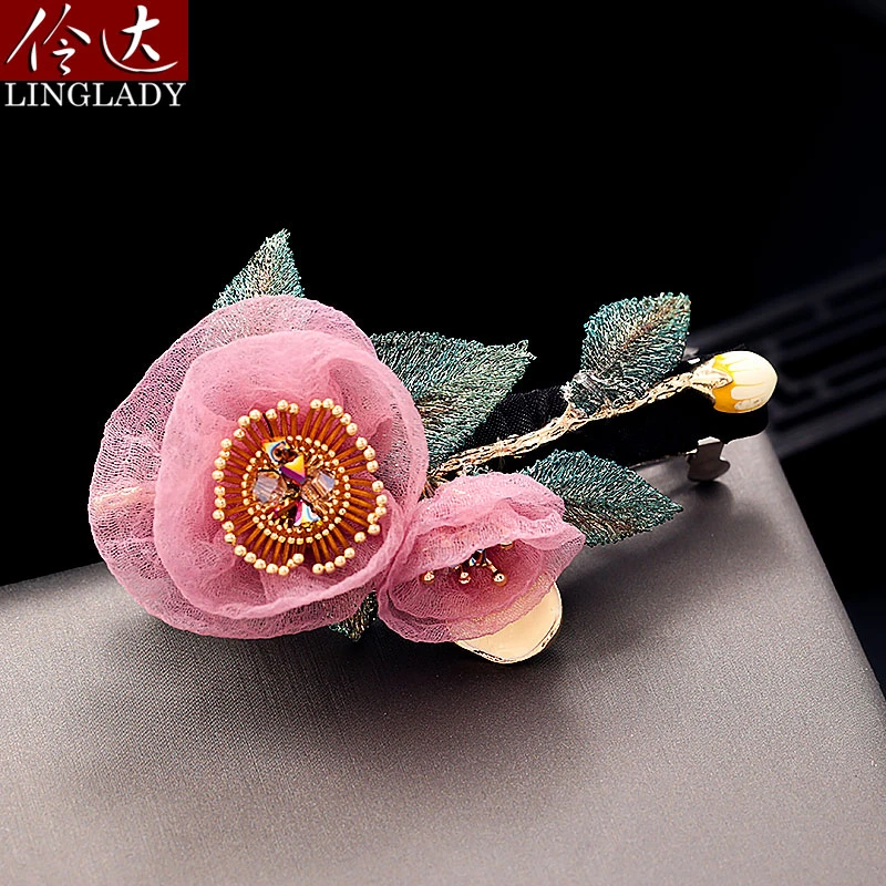 合金玻璃发饰 伶达时尚气质发夹欧美复古花朵横夹盘发发夹头饰