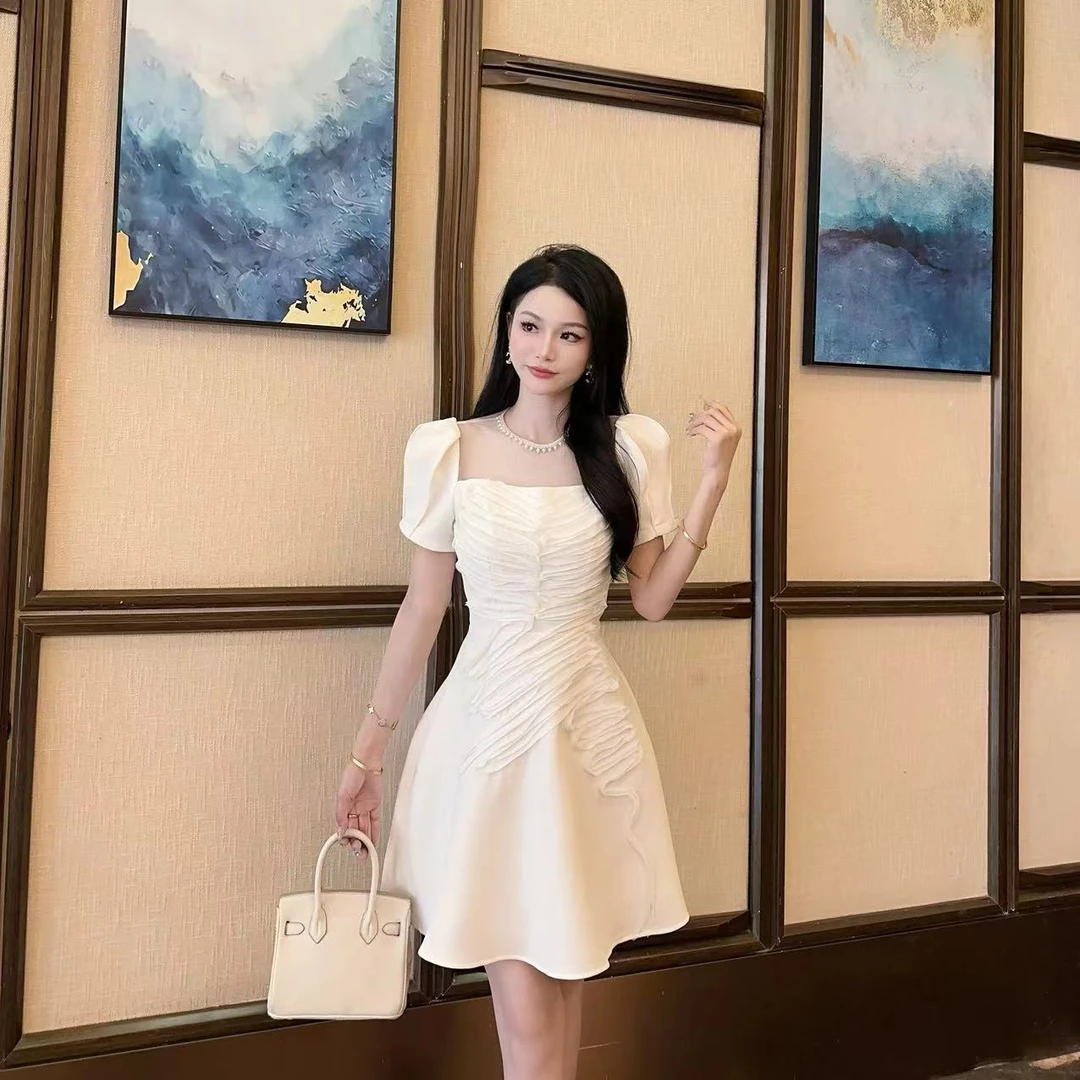 花花设计师定制 赫本风名媛设计感收腰法式气质显瘦连衣裙 9876