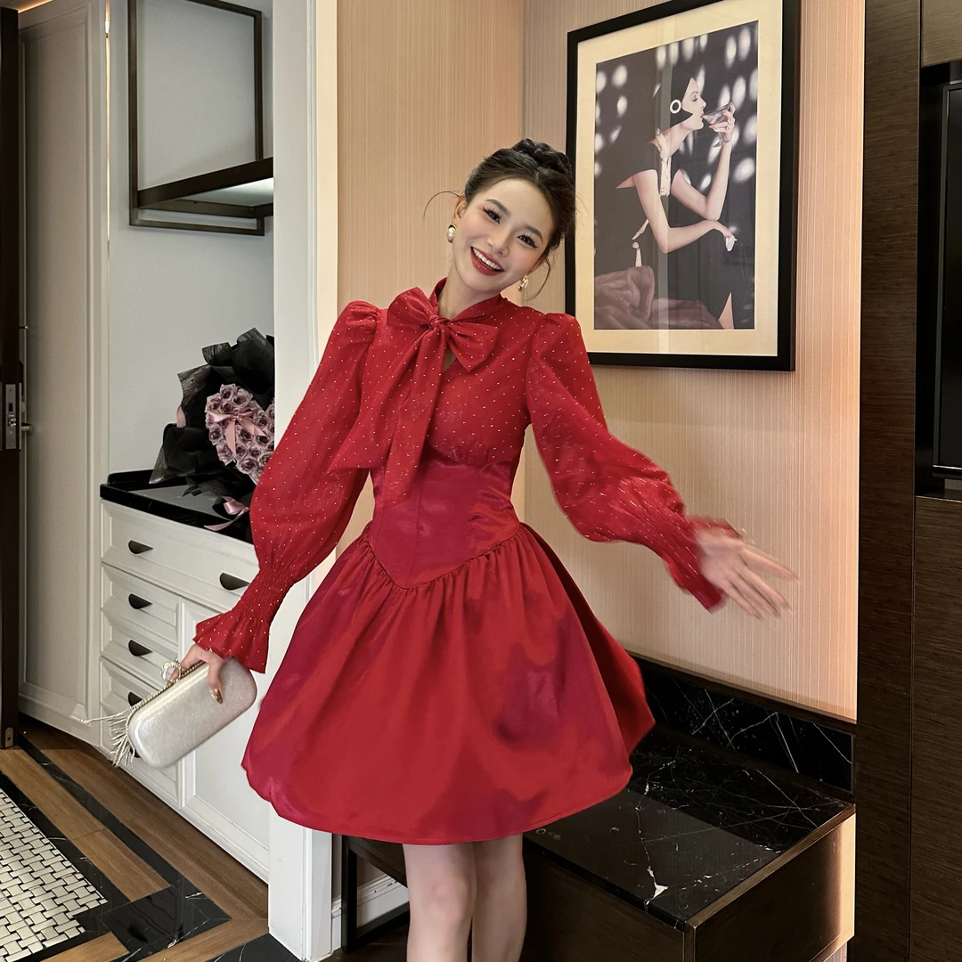 【花花原创】婚礼聚会宴会日常 气质显瘦法式时尚收腰连衣裙40631