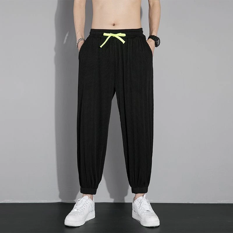 冰丝裤男士垂感夏季薄款宽松休闲裤高弹大码透气运动裤束脚长裤子