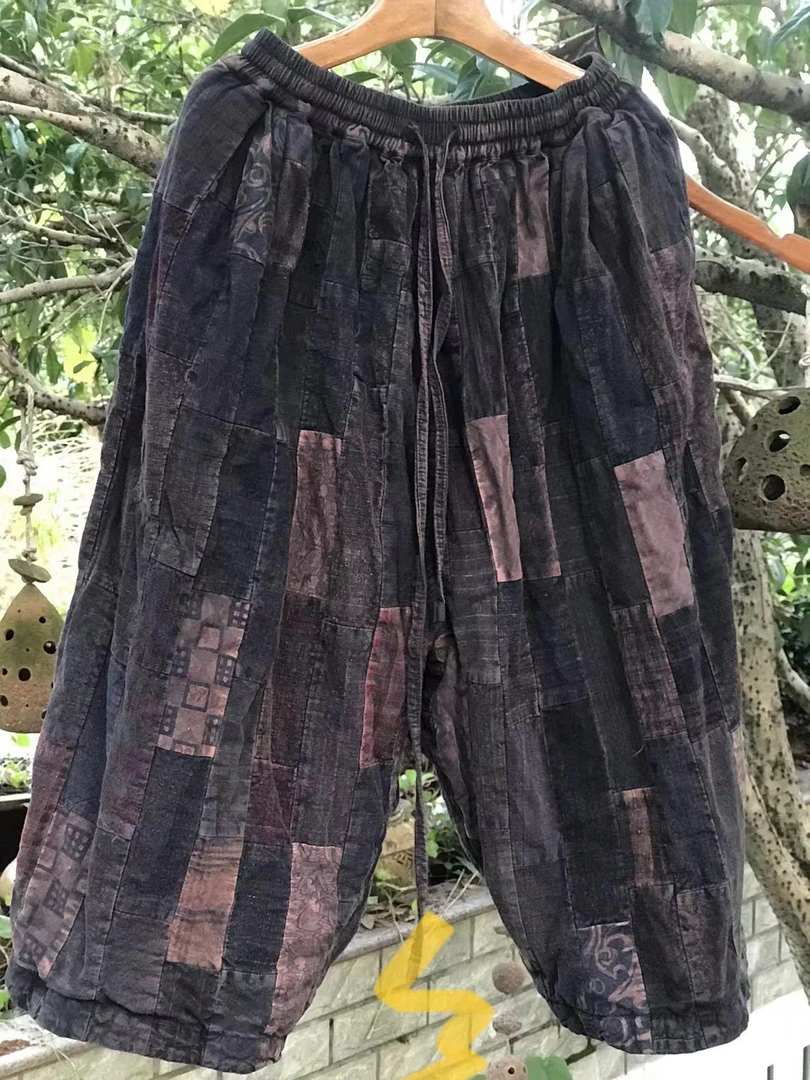 【土妞】分享古古麦老布拼接双层8分裤（裤长77腰围70/108臀围150)