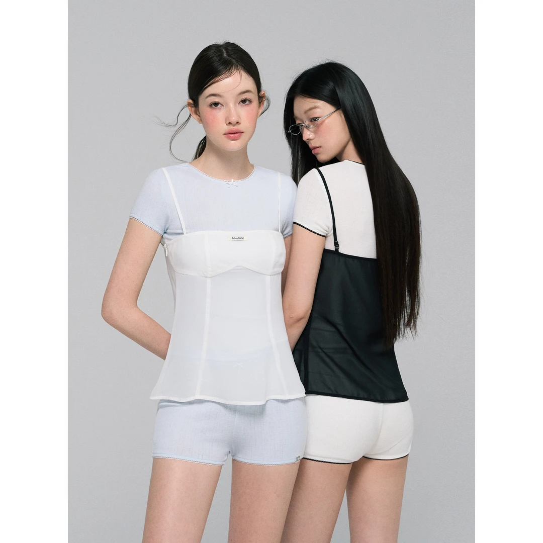 【LaluneDuCiel】NEAT·简系列蝴蝶结花边短袖/短裤/吊带LAST0027