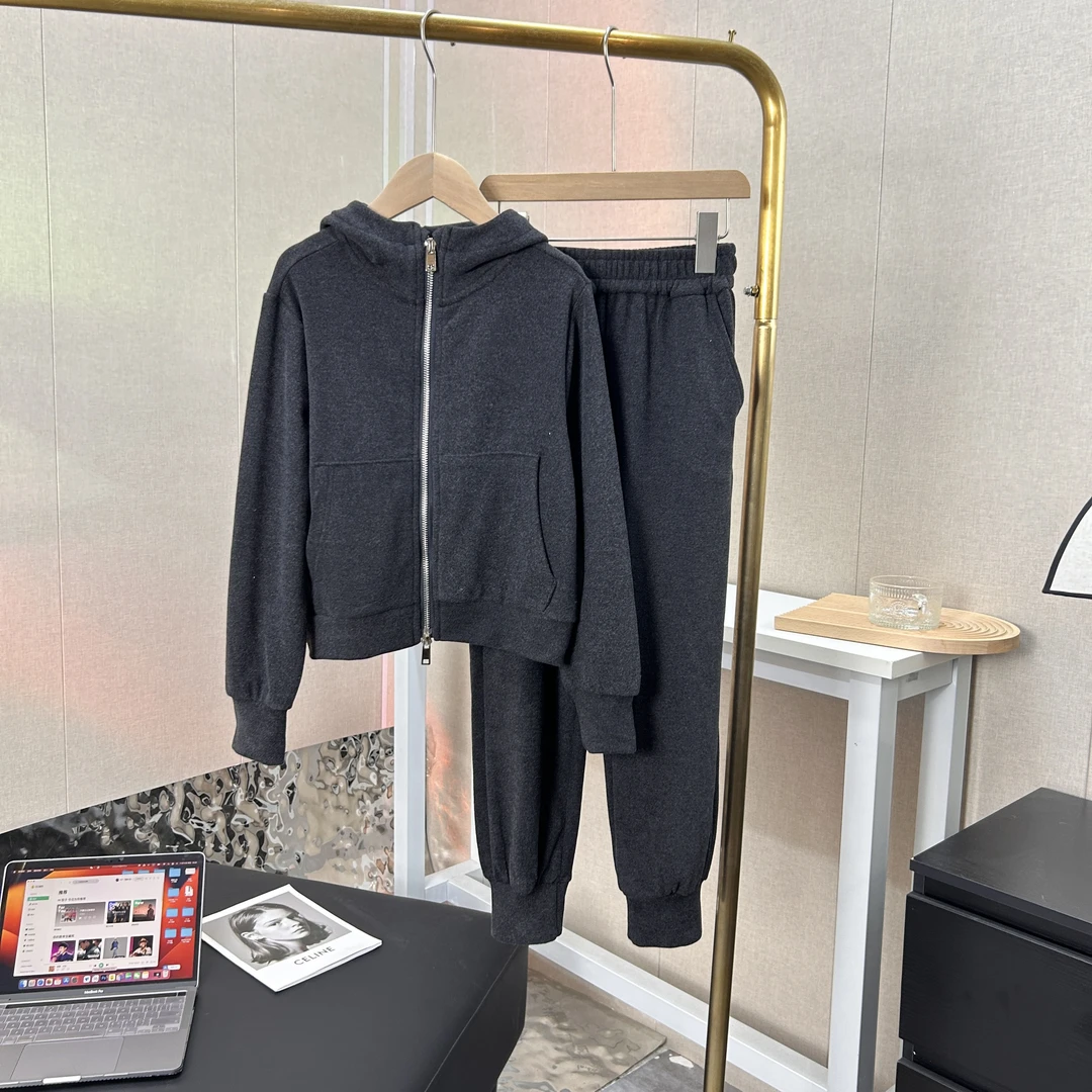 555秋款男童女童中大童连帽拉链休闲套装宽松时尚百搭洋气针织