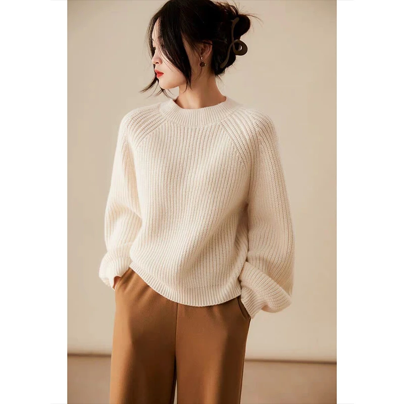 YS#加厚圆领套头毛衣女冬季新款上衣宽松显瘦针织打底DY11432