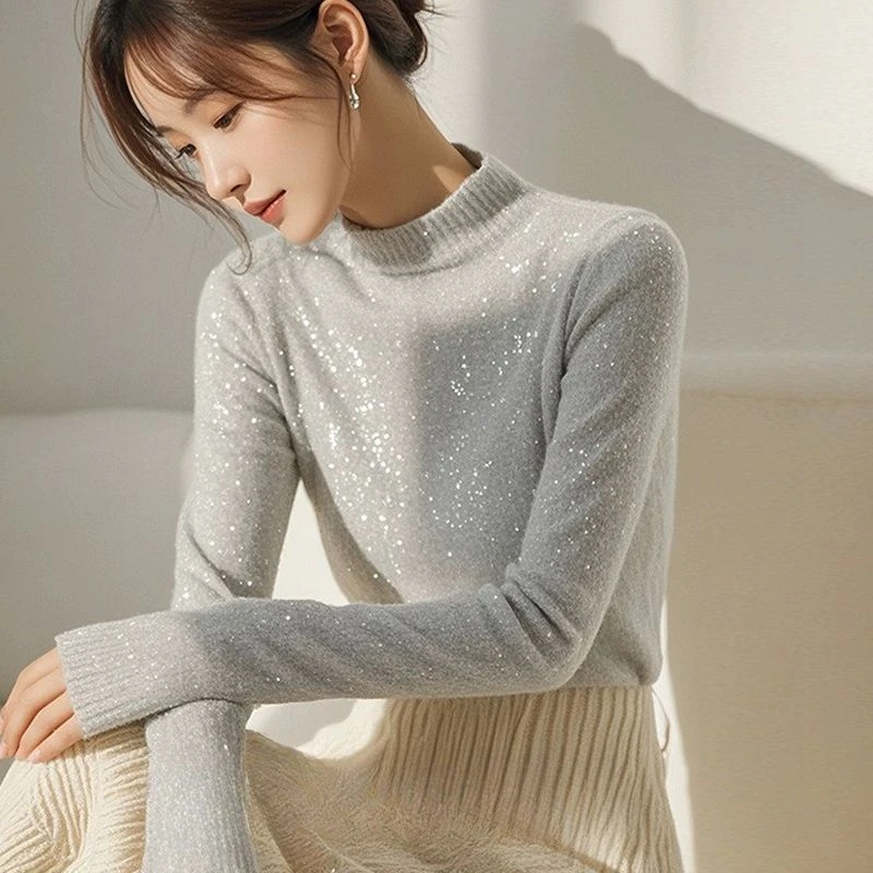 YS#长袖my针织毛衣上衣韩系慵懒套头亮片冬季气质修身内搭DY11582
