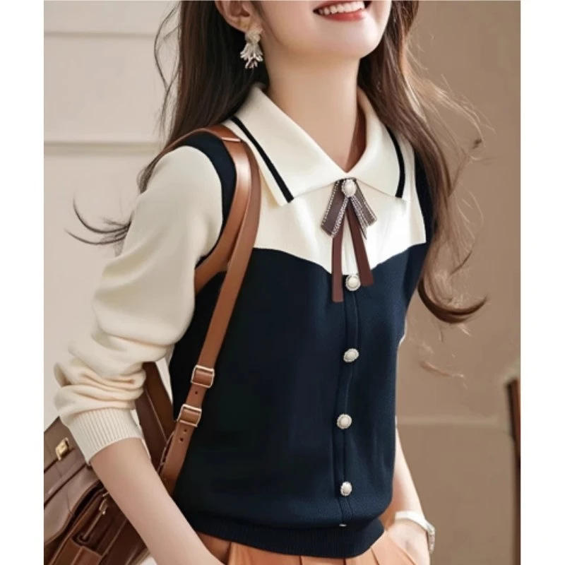 YS#法式蝴蝶结POLO领针织毛衣冬季新款洋气显瘦针织上衣DY11536