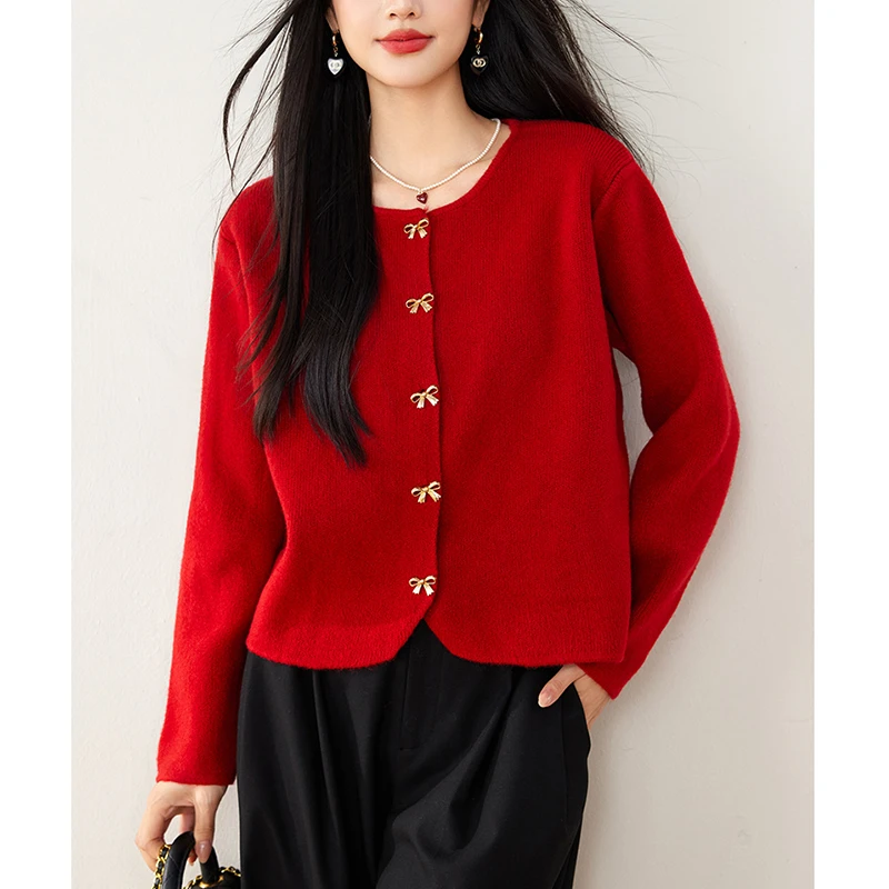 YS#蝴蝶扣小香风气质毛衣开衫女冬季新款百搭短款针织DY11383