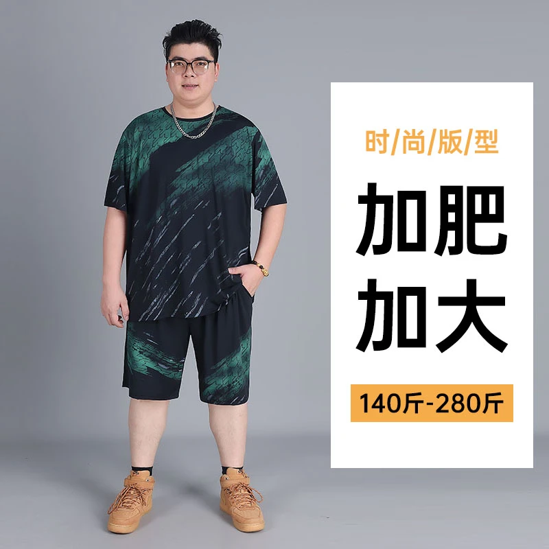 短袖套装套装大码青少年冰丝夏季男士短裤夏装爸爸爆款男运动套装