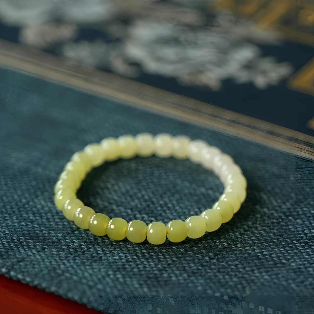 【龍韵祥】和田玉黄玉渐变卡7mm清新淡雅款手串