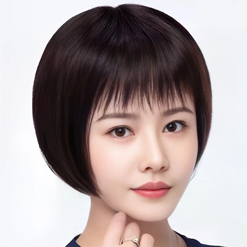 假发女短直发真人发丝中老年时尚妈妈全头套女士假发新款真发套