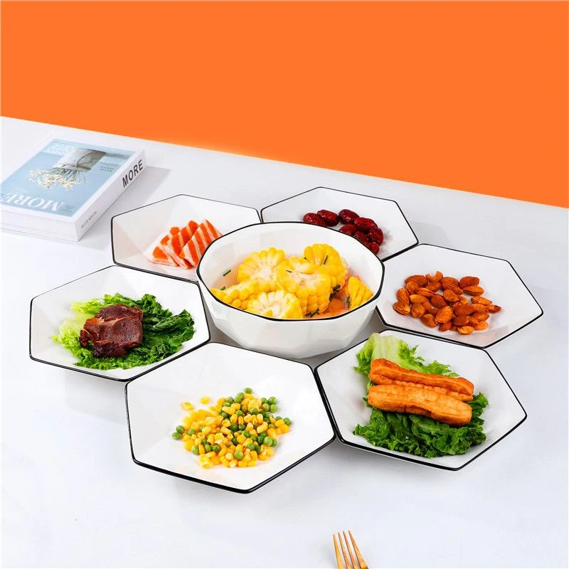 六角盘网红菱形钻石大拼盘北欧家用创意陶瓷耐高温釉下彩家用菜盘