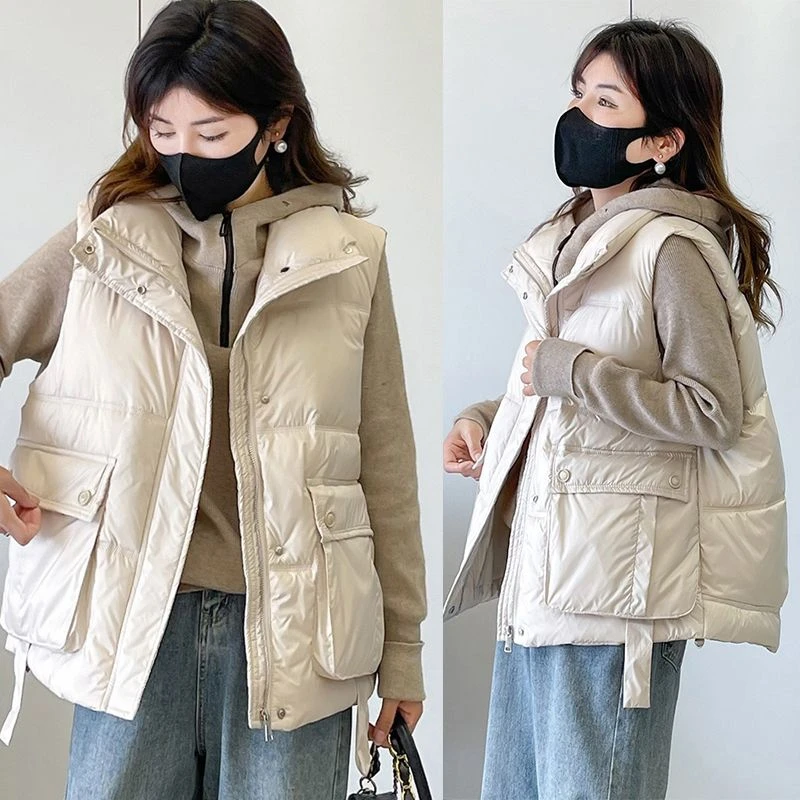 轻薄棉马甲女短款2023秋冬新款韩版宽松学生坎肩背心外穿马夹棉衣