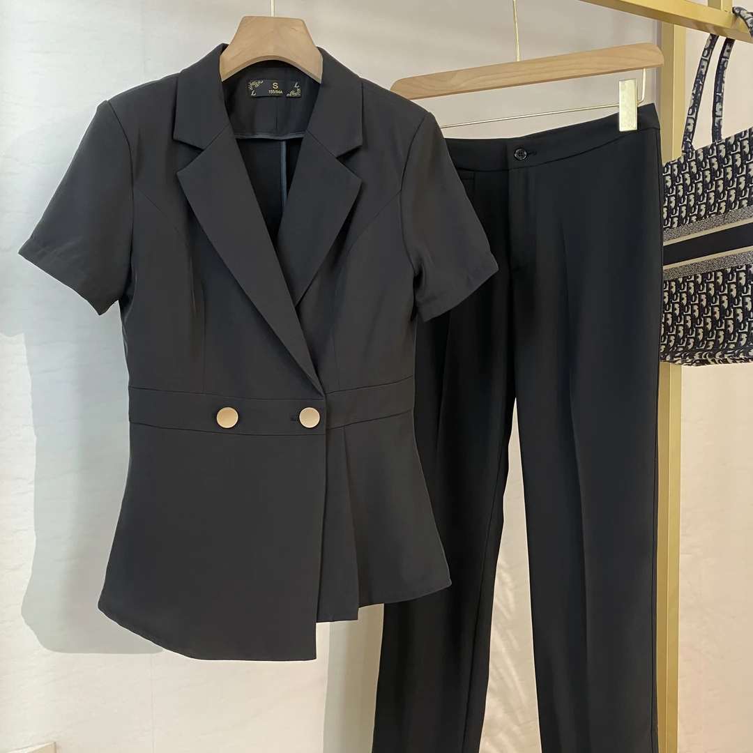 短袖西装套装女夏季薄款小个子职业正装气质前台工装美容院工作服