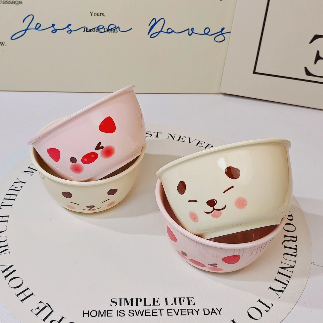 【4碗装】奶油风软萌狗狗小猪少女心陶瓷碗米饭碗釉下彩餐具
