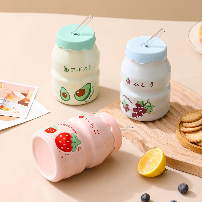 【省钱风杯子】可爱水果陶瓷杯子500ML大容量吸创意管杯水杯家用