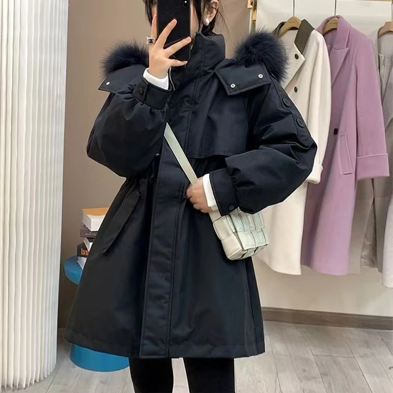 反季羽绒服清仓派克服女中长款宽松韩版时尚秋冬季外套收腰大毛领