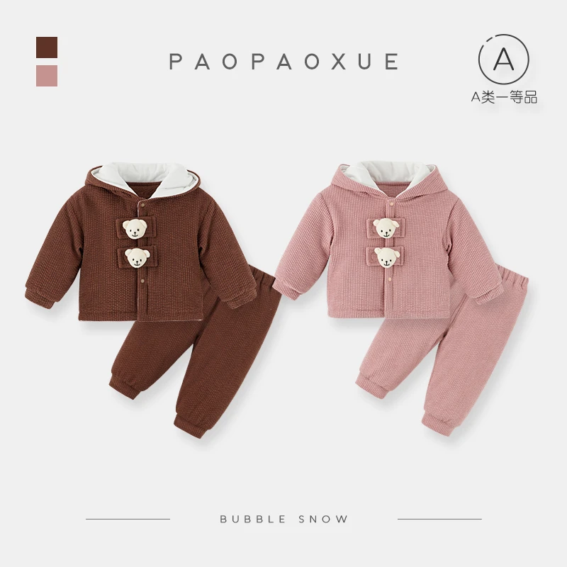50025泡泡雪小熊两件套冬季加厚棉服套装宝宝婴幼可爱分体套装