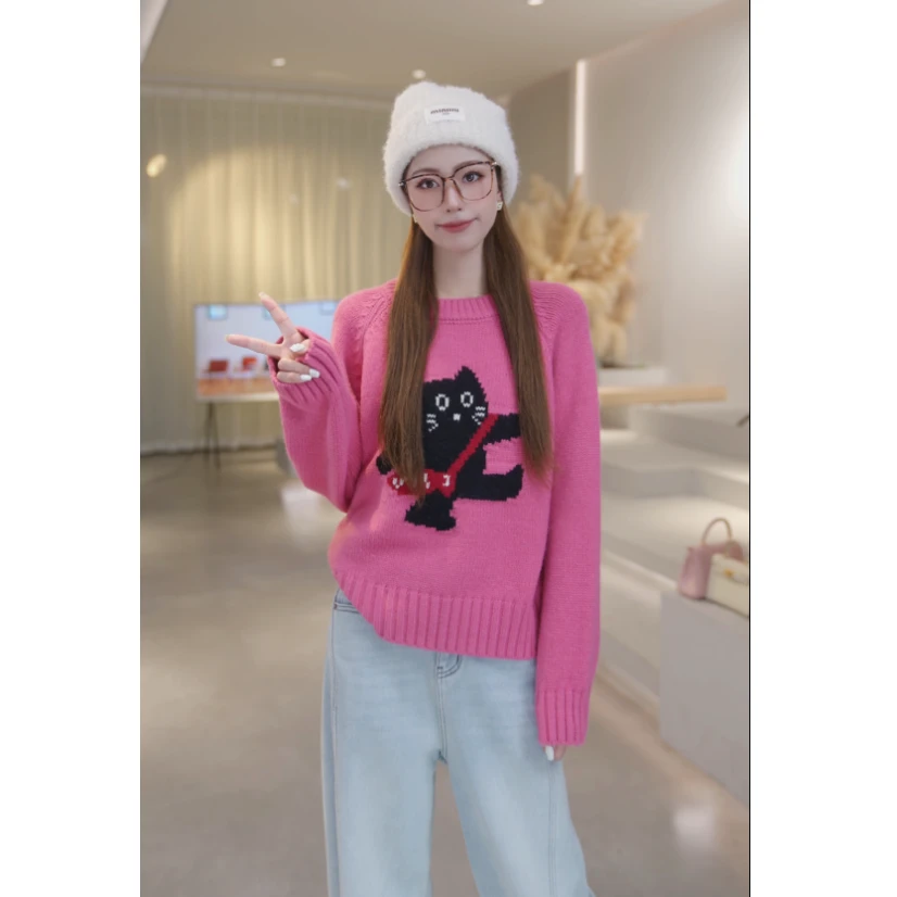 BasicHouse/百家好秋冬新款韩版小猫时尚针织毛衣B0824B5J672毛衣