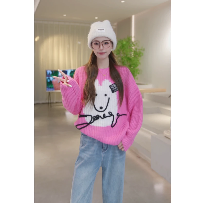 Basic House/百家好秋冬新款韩版小狗时尚针织毛衣 B0824B5J832