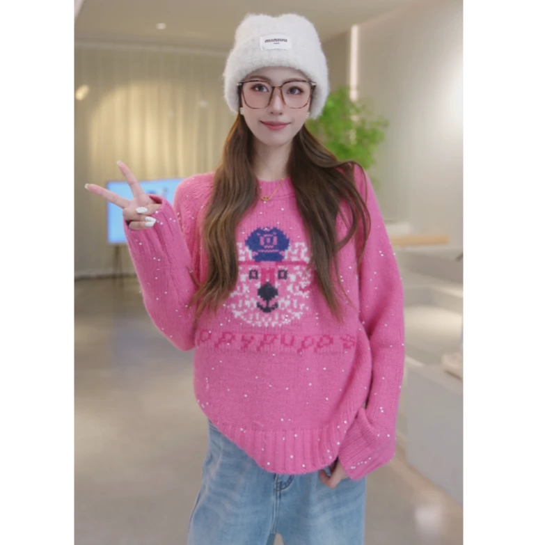 Basic House/百家好春季新款雪花小熊针织毛衣 B0824B5J782