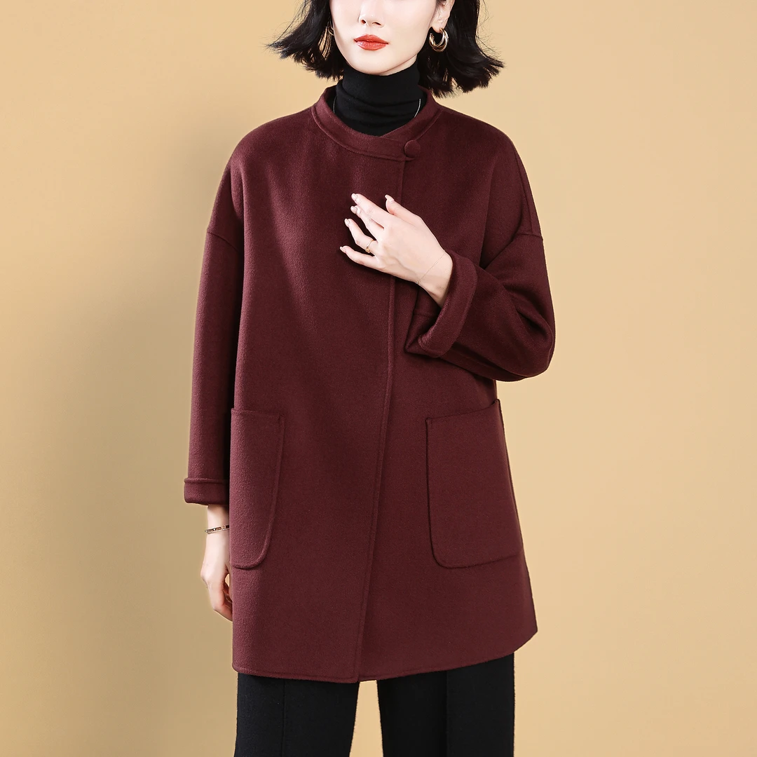 高级妈妈羊绒大衣新款品牌女装冬季大码高端红色双面羊毛女士外套