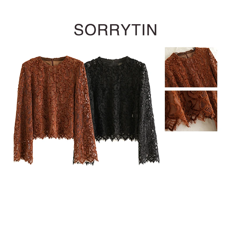 《秘密的2次方》思家高品质 进口超舒柔 女人味水袖植绒蕾丝衫上衣