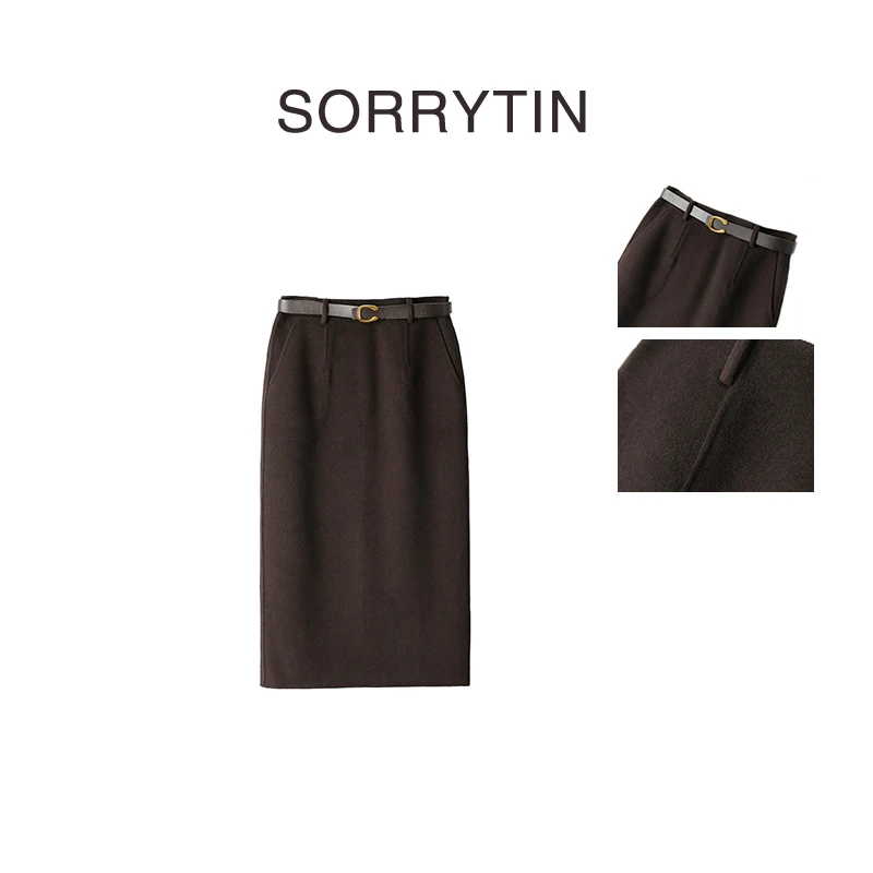 《含金量高》SORRYTIN 时髦稳重浓情摩卡 羊毛双面呢半身裙配腰带